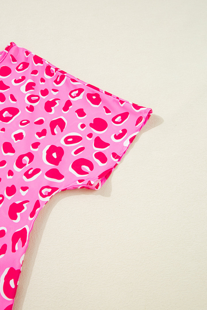 Leopard V Neck Loose Short Sleeve Top