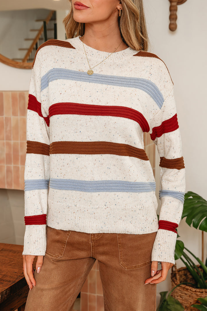 Exposed Seam Drop Shoulder Heathered Knit Sweater