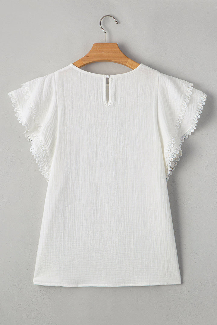 crinkled layered ruffled flutter sleeve blouse