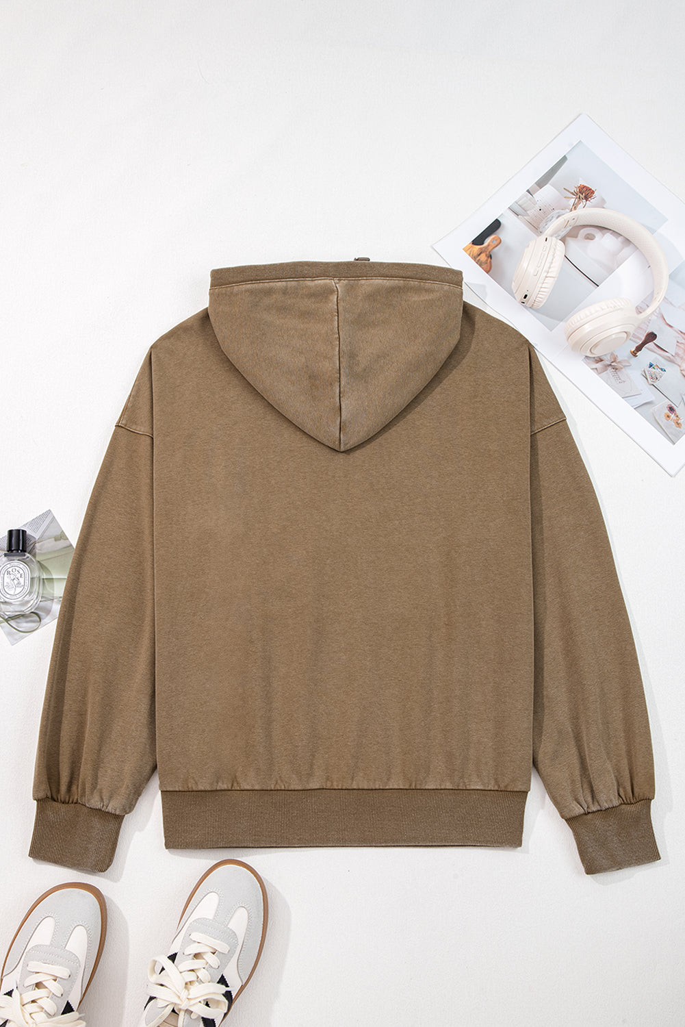 Elmwood Half Zip Kangaroo Pocket Mineral Wash Baggy Hoodie