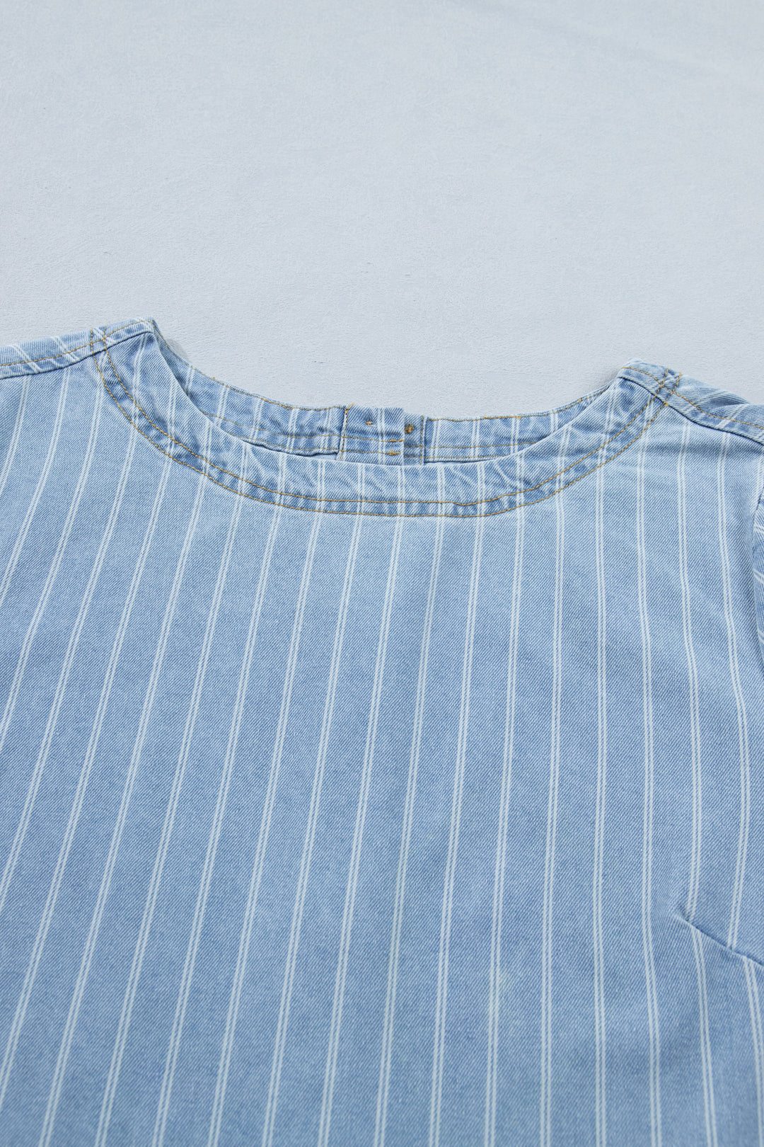 Sky Blue Stripe Buttoned Back T-Shirt Denim Mini Dress
