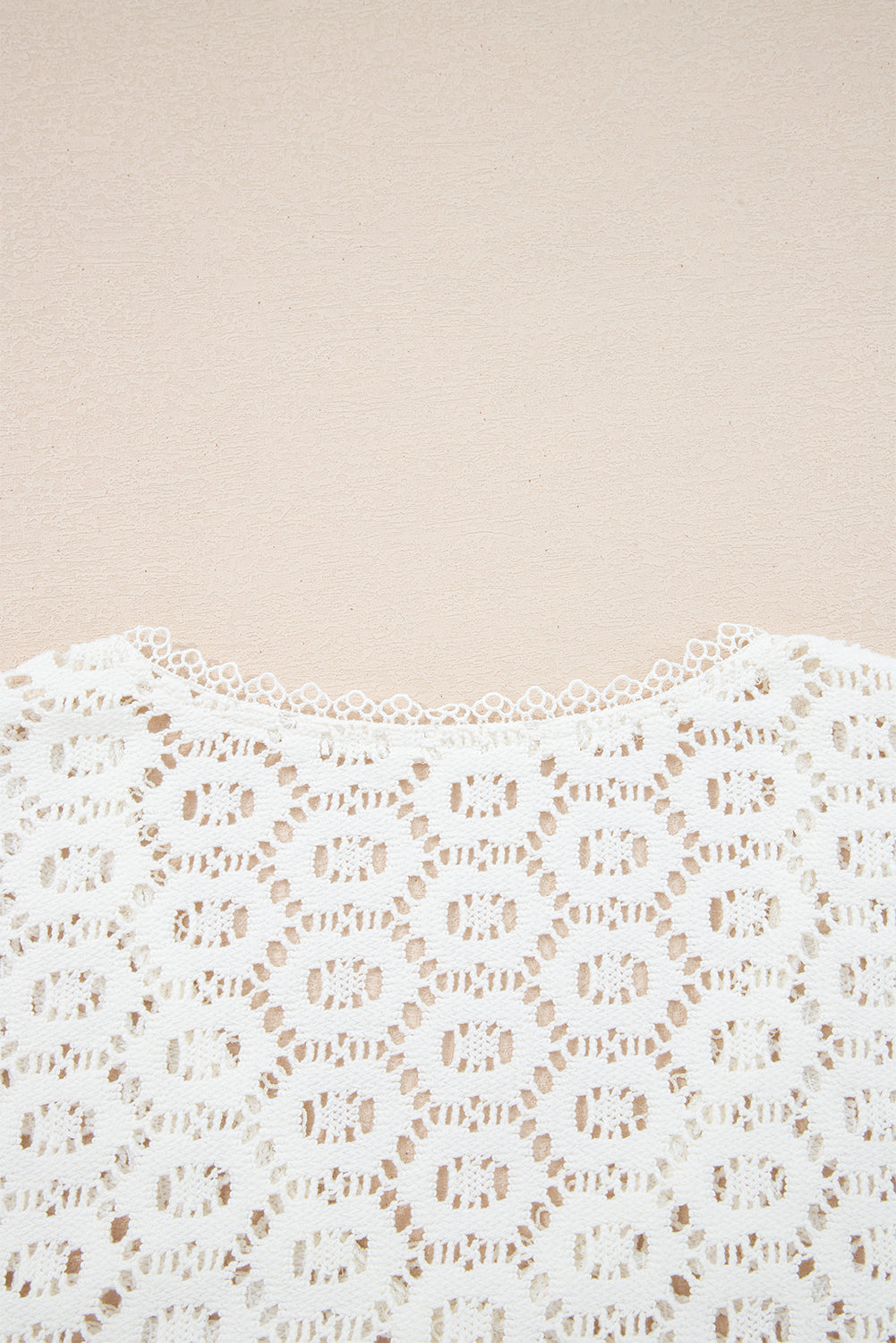 Beige Flower Lace V Neck Ruffled Sleeve Top