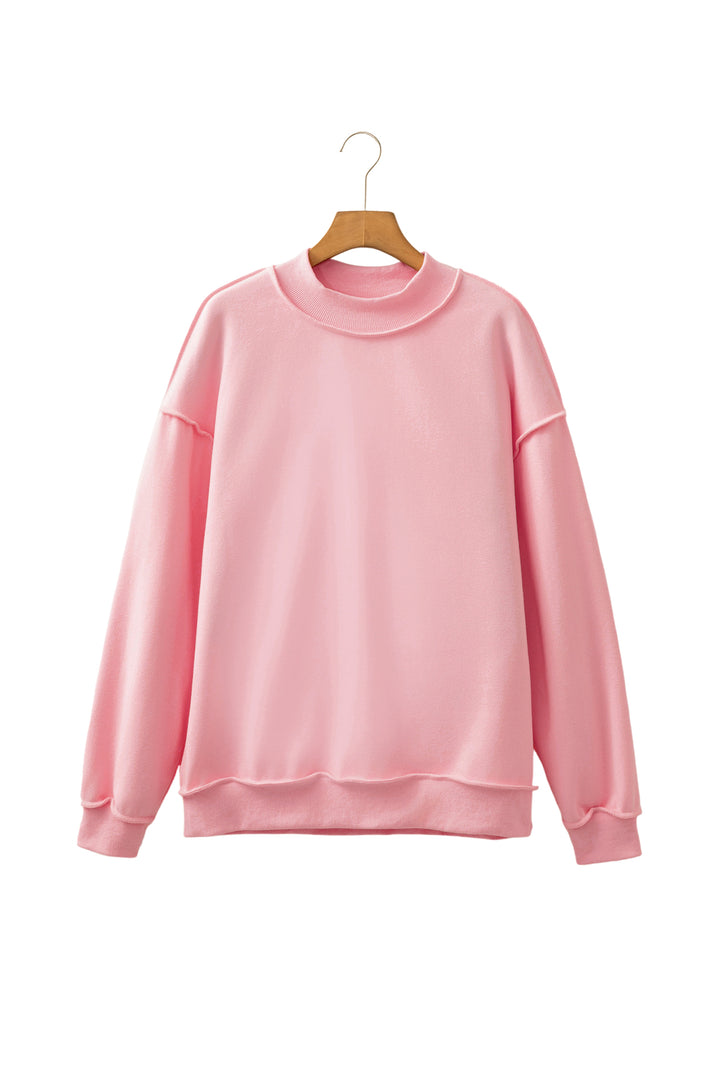 Light Pink Oversize Drop Shoulder Reversible Mock Neck Sweatshirt