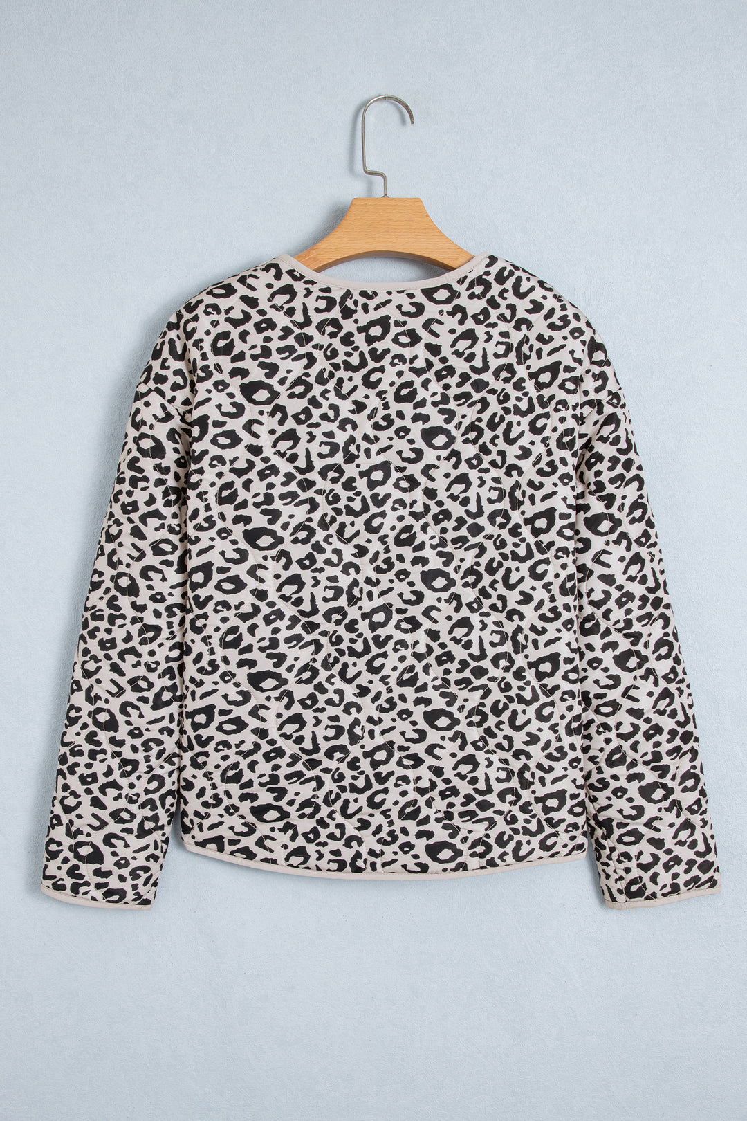Khaki Leopard Print Patch Pockets Binding Tape Long Sleeve Regular Fit Jacket
