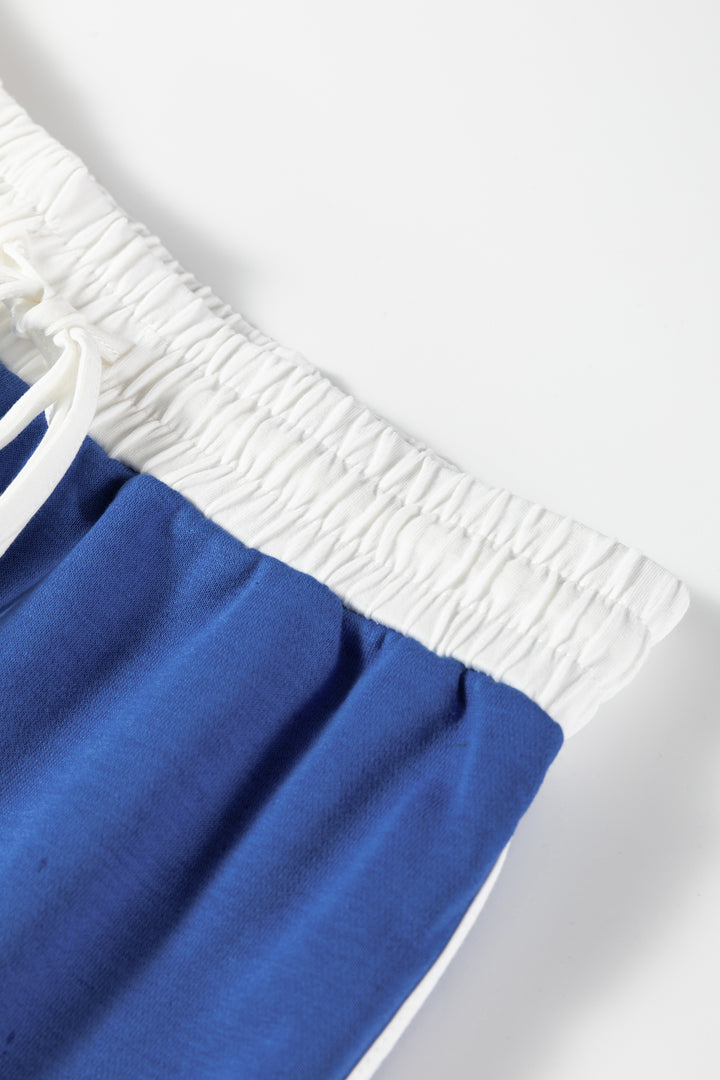 Sky Blue Varsity Stripe Detail Pullover Mini Skort Set