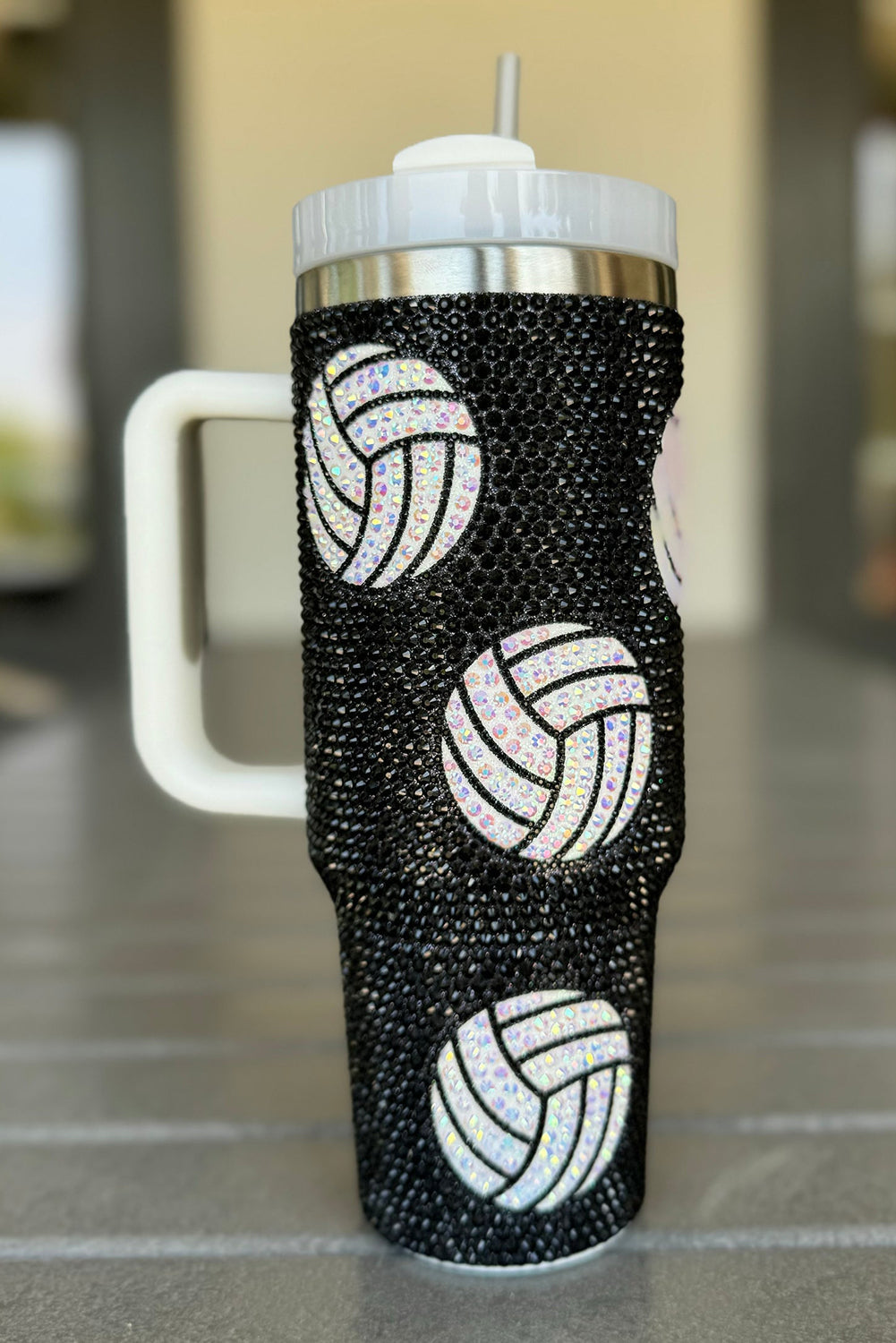 Gobelet de volleyball en strass de 40 oz avec poignée