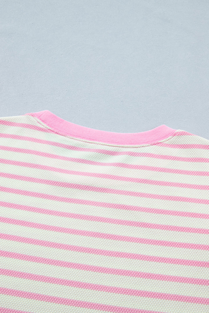 Ruffled Short Sleeve Patchwork Blouse