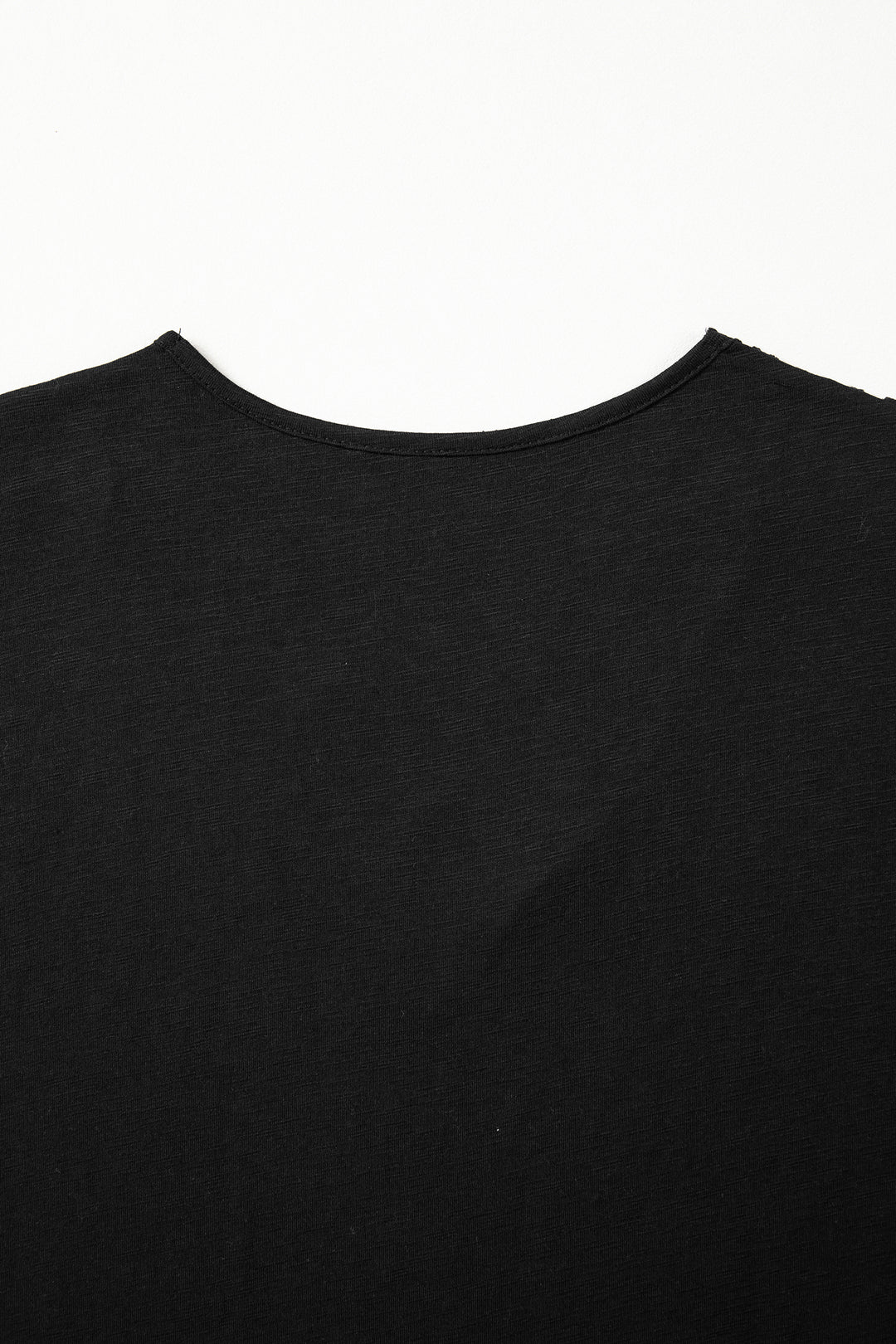 Black Cutout Embroidered Trim V Neck Cap Sleeve Tee