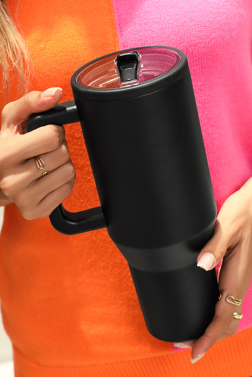 Grande tasse à vide avec poignée en acier inoxydable givré et paille 40 oz