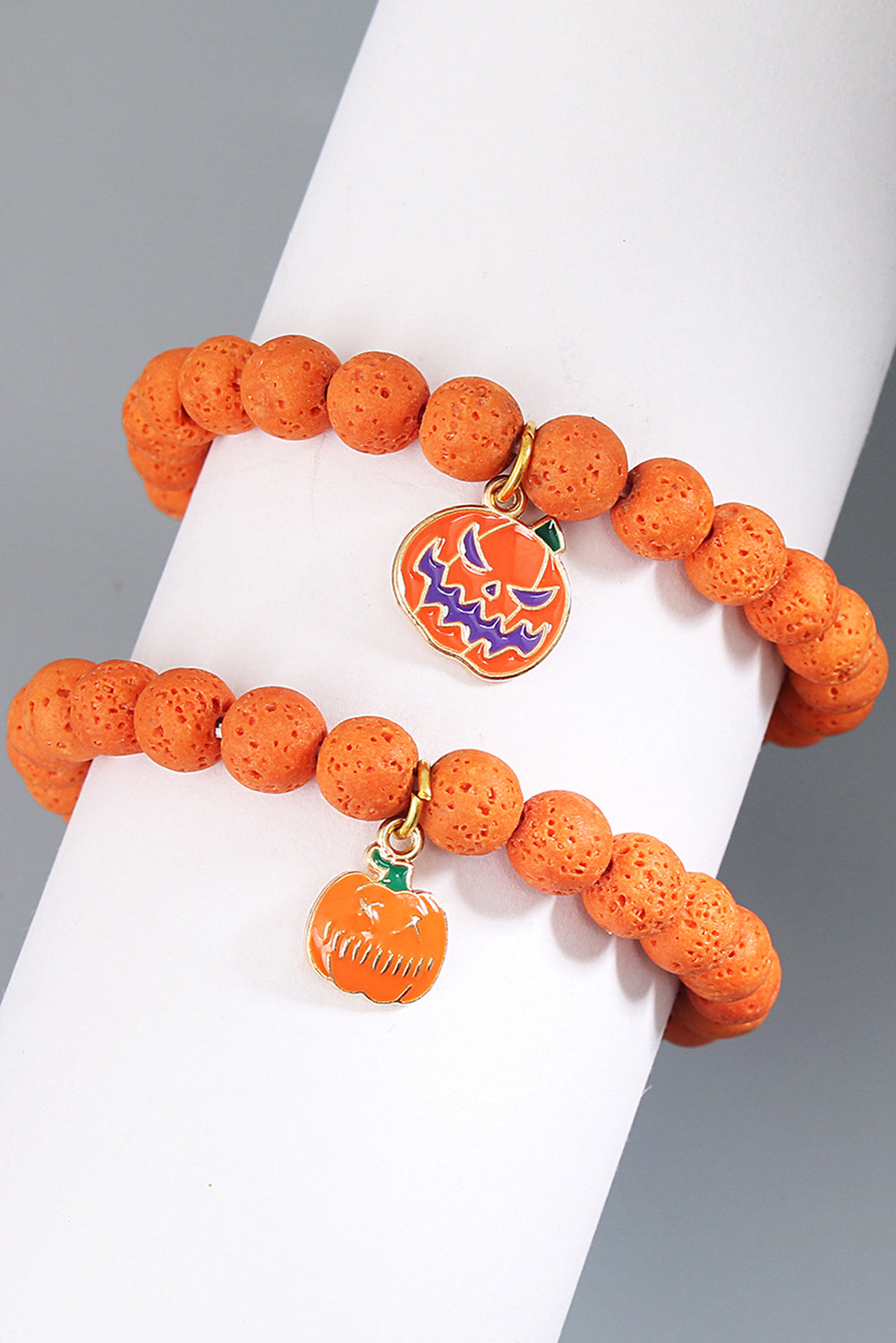 Halloween Pumpkin Face Pendant Beaded Elastic Bracelet