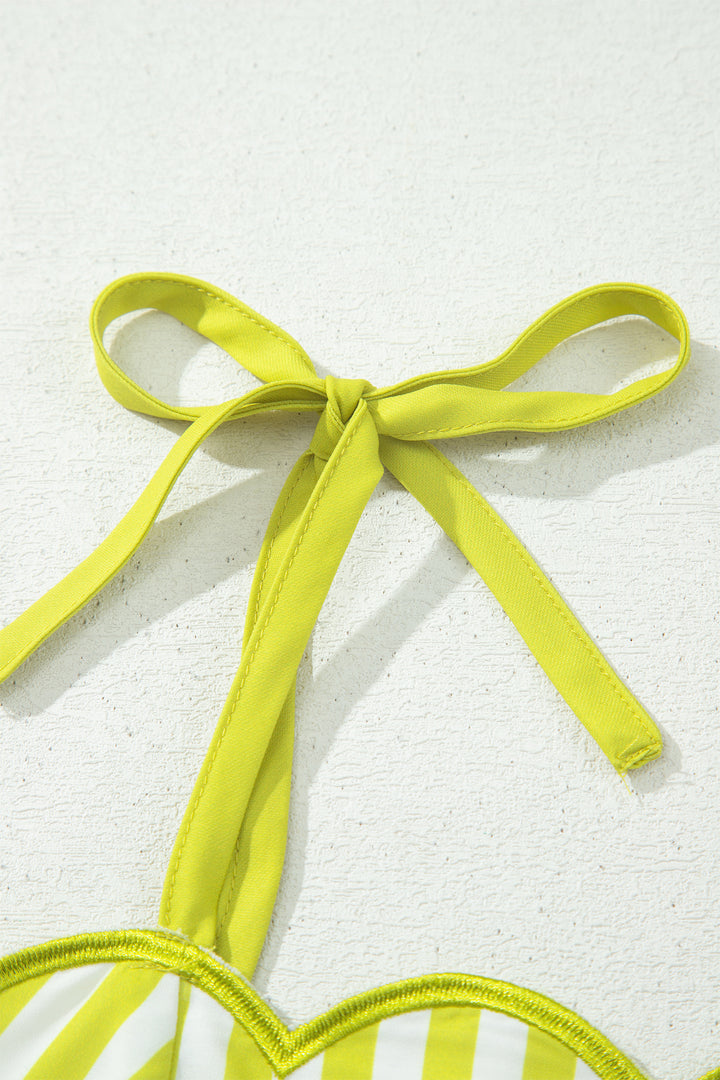 Green Stripe Knot Strap High Waist Maxi Dress