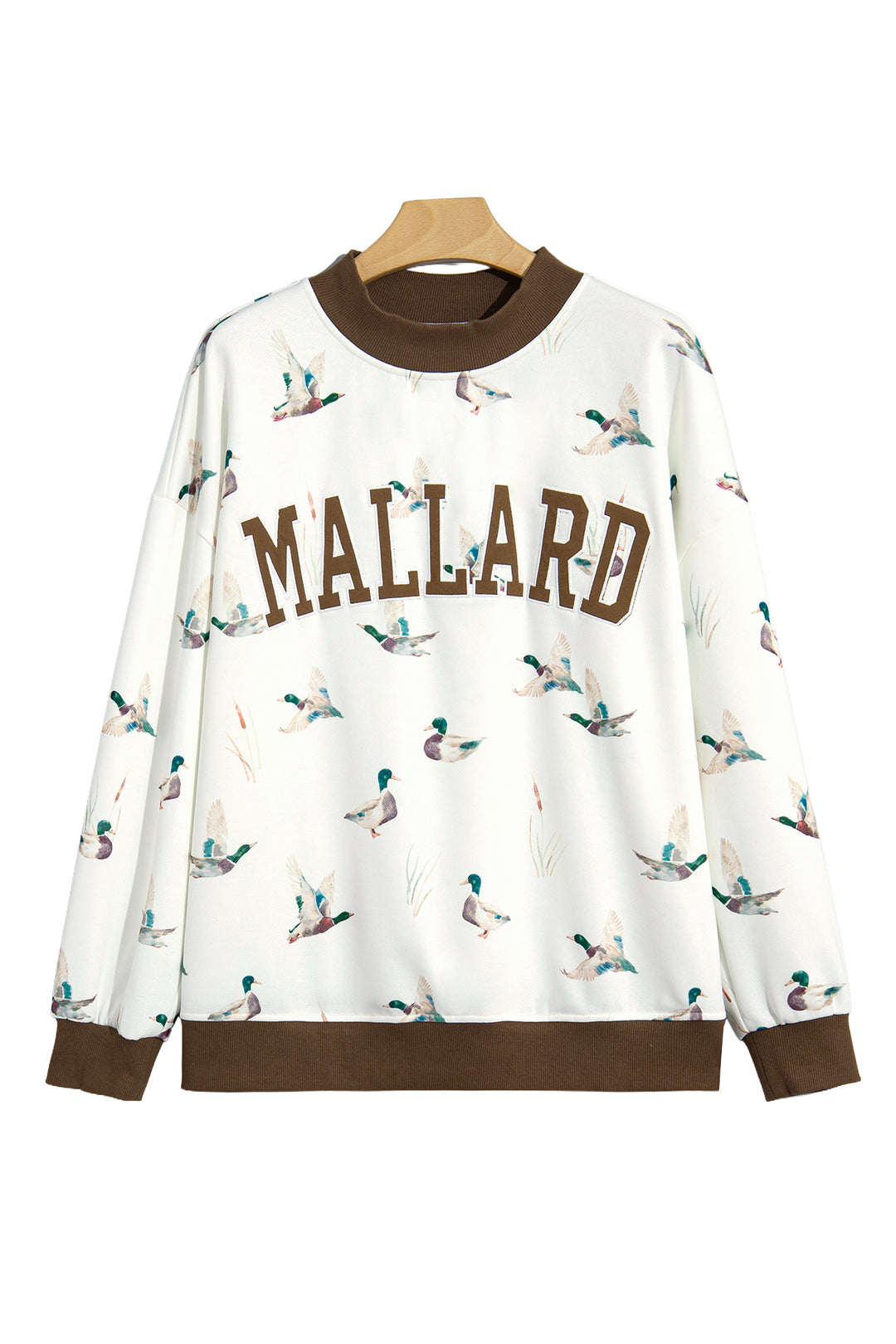 Beige Western Mallard Letter Print Baggy Pullover Sweatshirt