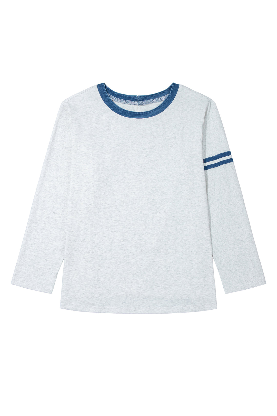 Gray Plus Size Colorblock Detail Round Neck Long Sleeve Top