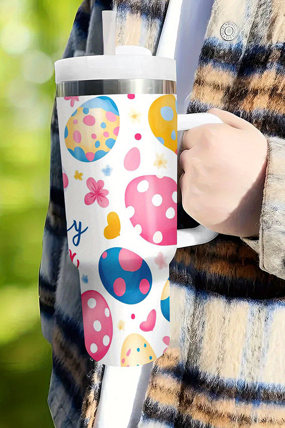 Gobelet isotherme imprimé « Joyeuses Pâques » avec œufs de lapin