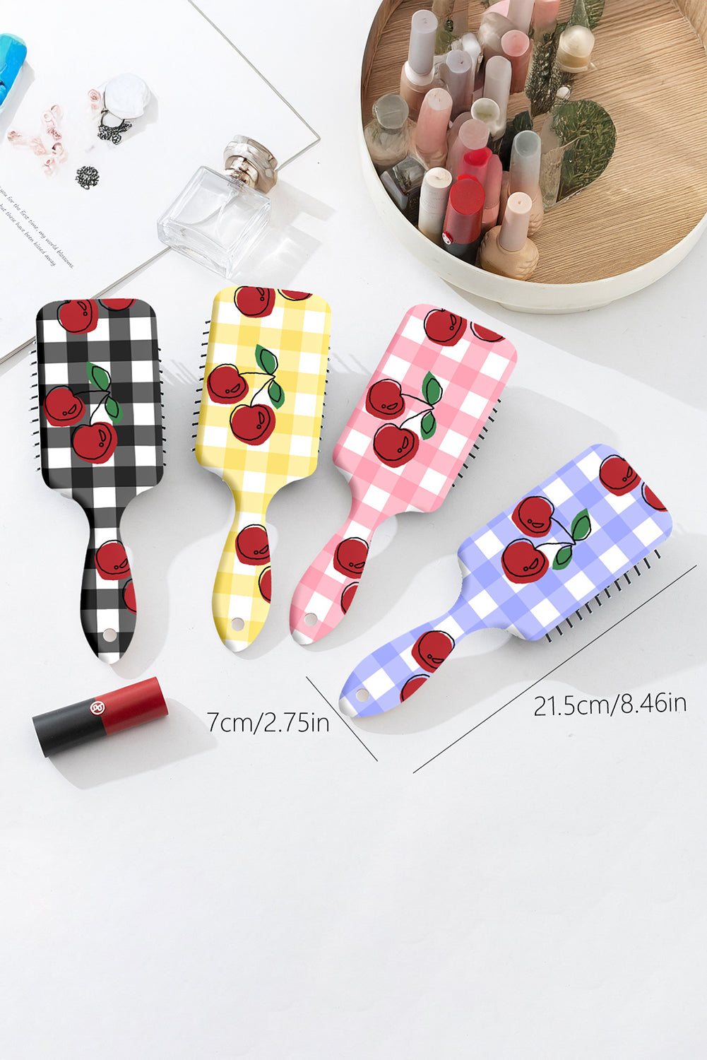 Checkered Cherry Print Large Detangle Air Cushion Comb