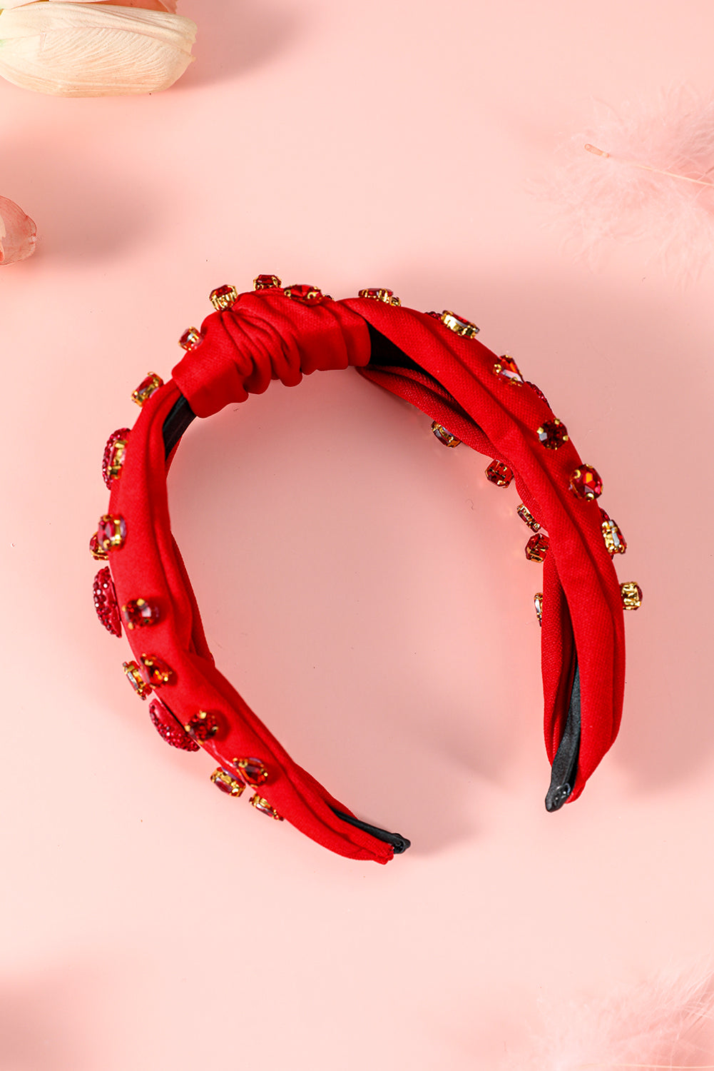 Serre-tête large noué en forme de cœur avec strass et verre