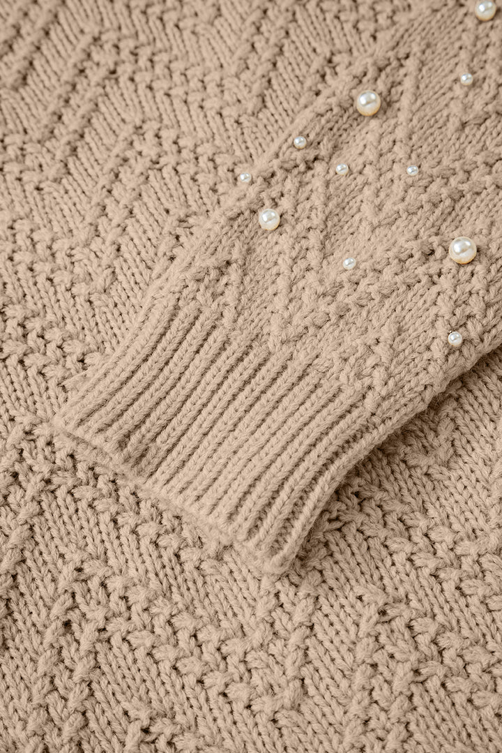 Smoke Gray Pearl Embellished Button Front Sweater Cardigan