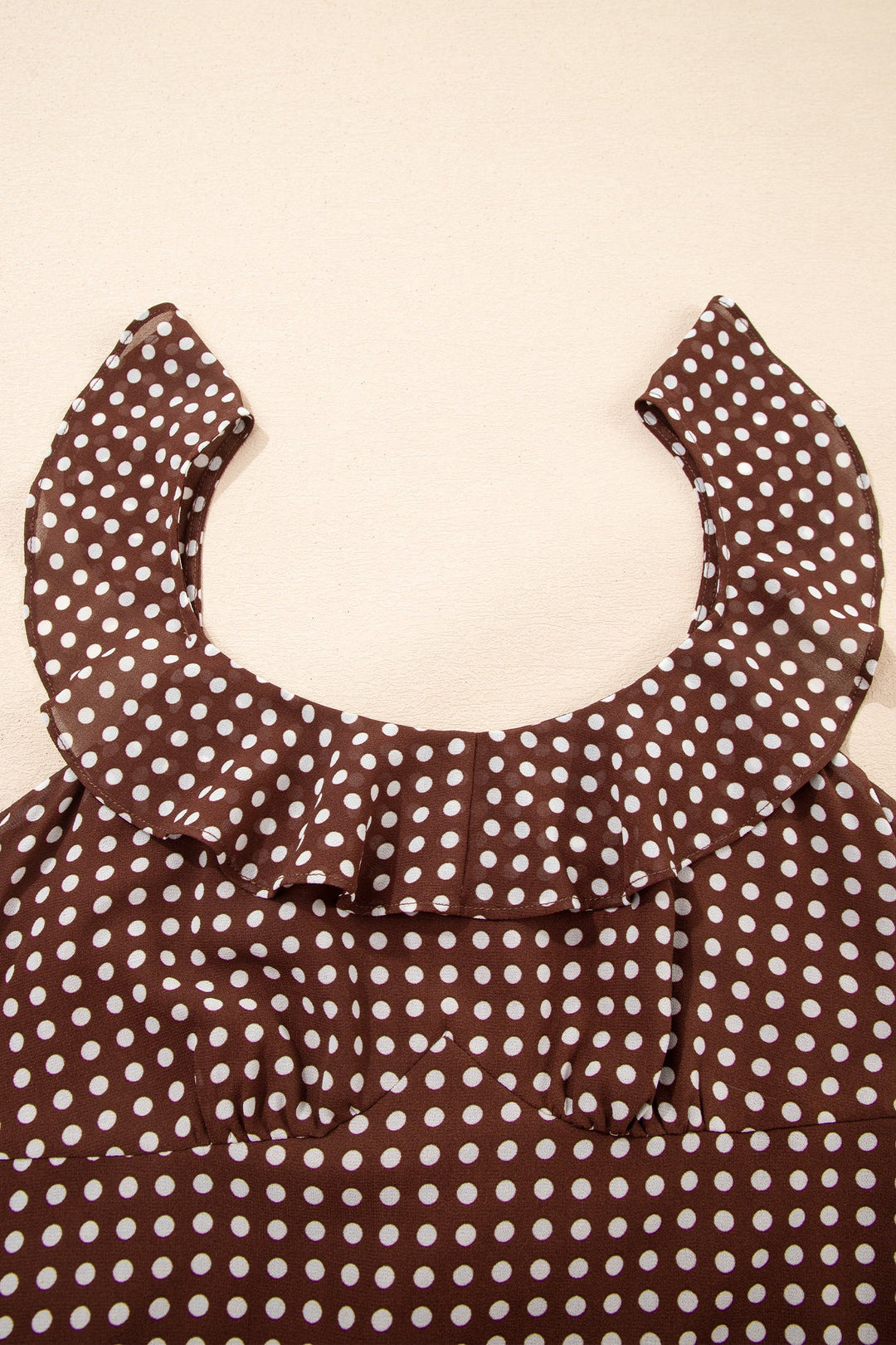 Coffee Polka Dot Print Backless Ruffled Tiered Maxi Dress