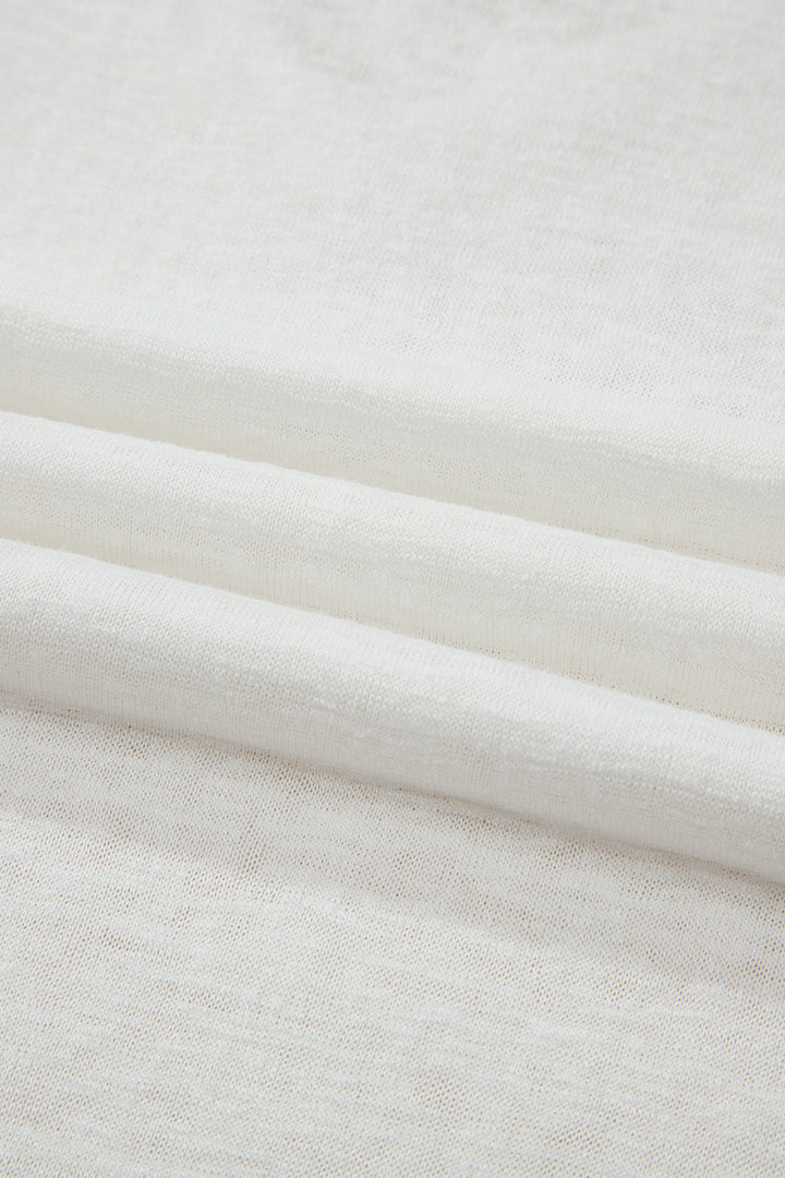 White Hollowed Lace Splicing V Neck T Shirt