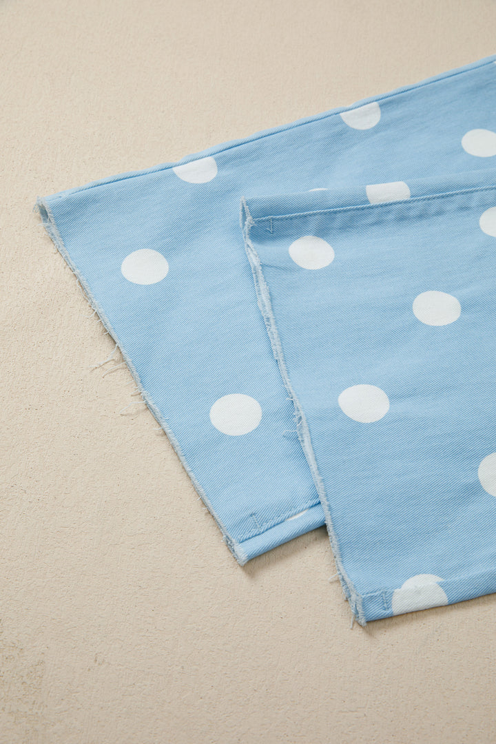 Sky Blue Polka Dot Print Raw Hem Shift Jeans
