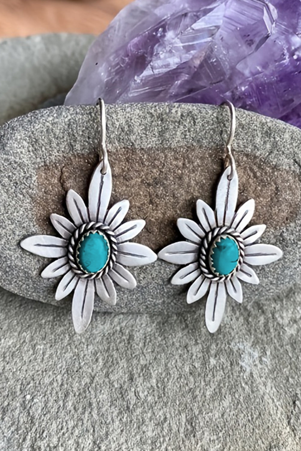 Boucles d'oreilles crochet en forme de fleur turquoise occidentale