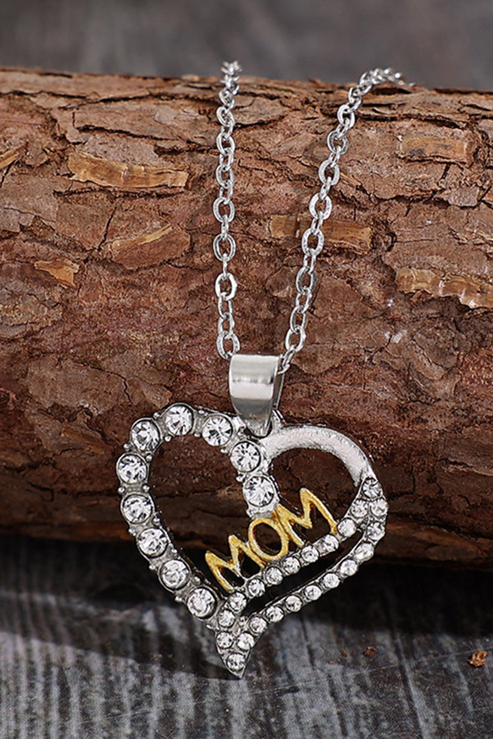 Collier en alliage en forme de cœur avec strass pour la fête des mères