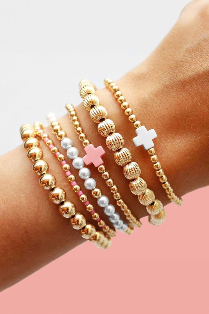 Plated Beading Pearl Cross Decor Multilayer Bracelet