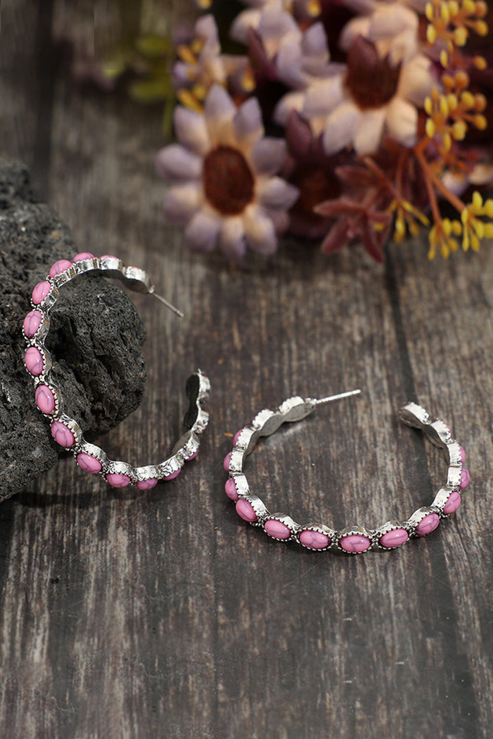 Boucles d'oreilles rétro en forme de C avec incrustation de pierres précieuses