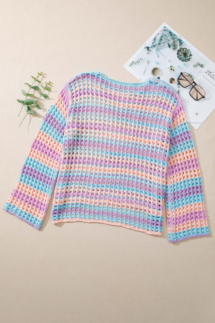 multi stripe open knit sweater beach cover up 2