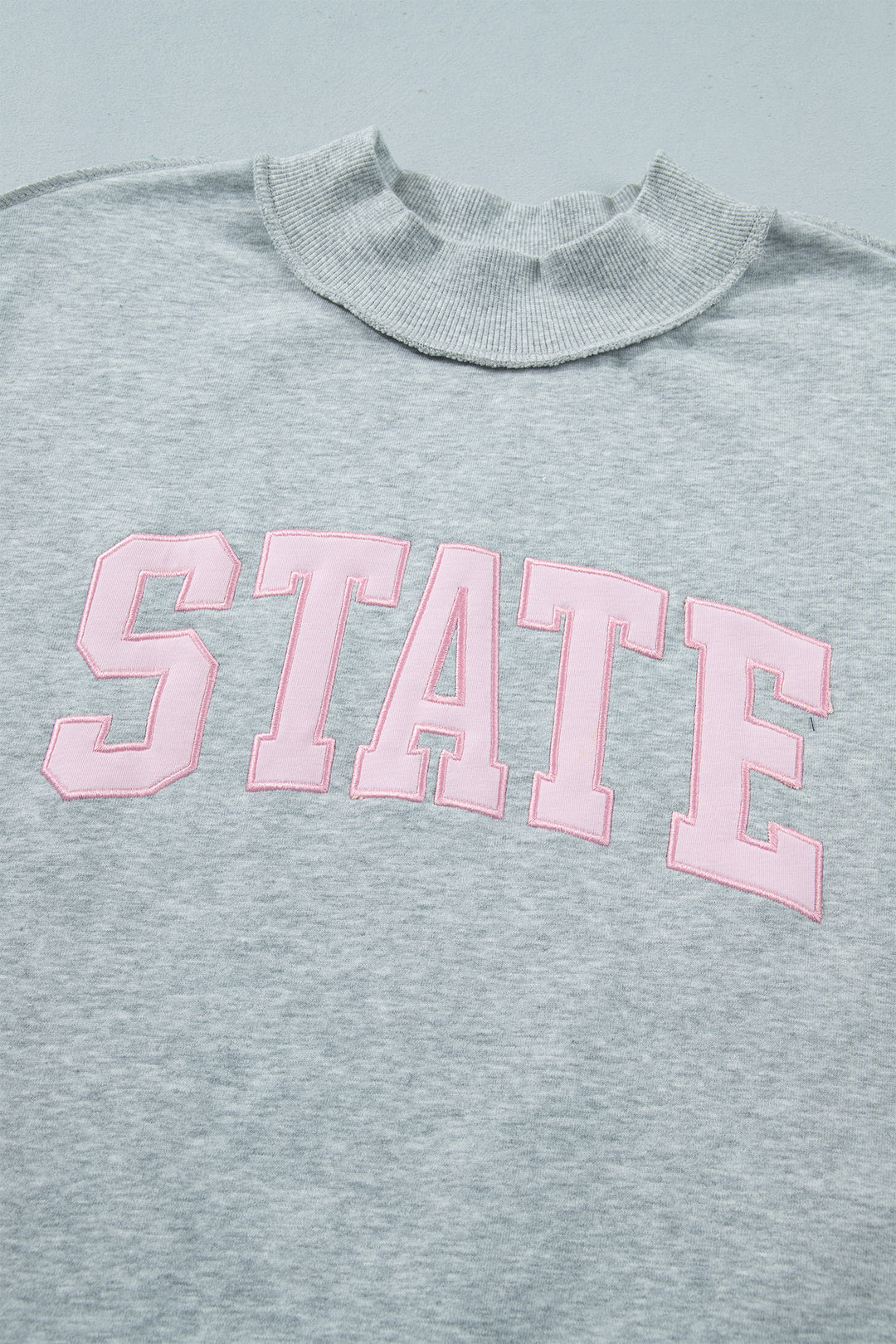Light Grey  Mock Neck Letter Embroidered Loose Sweatshirt