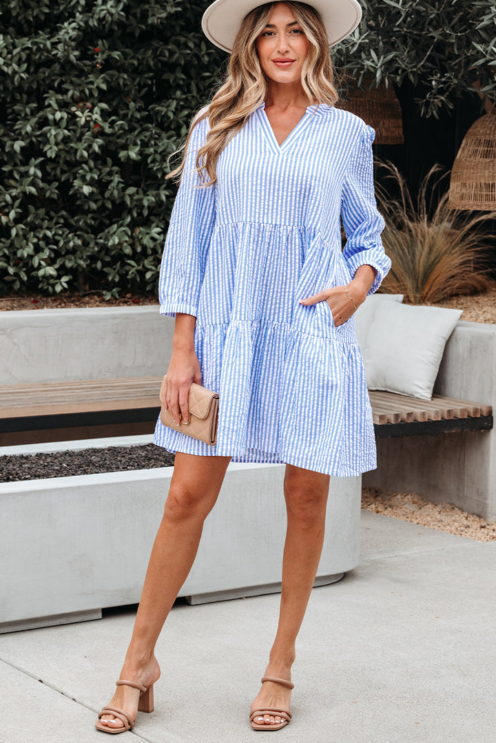 Bracelet Sleeve Tiered Shift Dress with Pockets