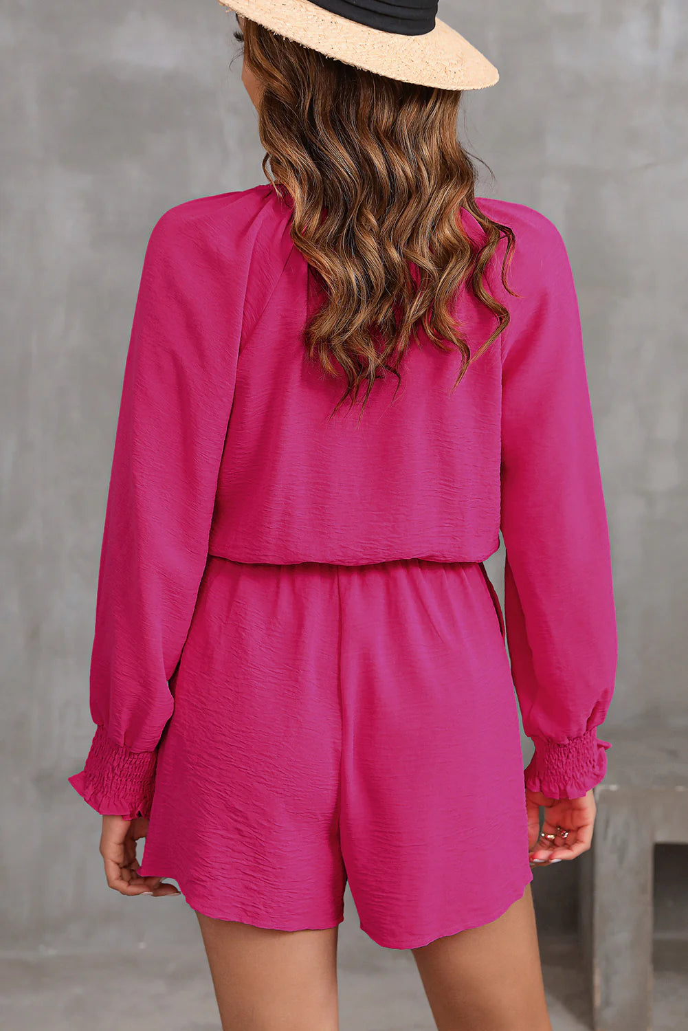 Tie Knot V Neck Puff Long Sleeve Romper