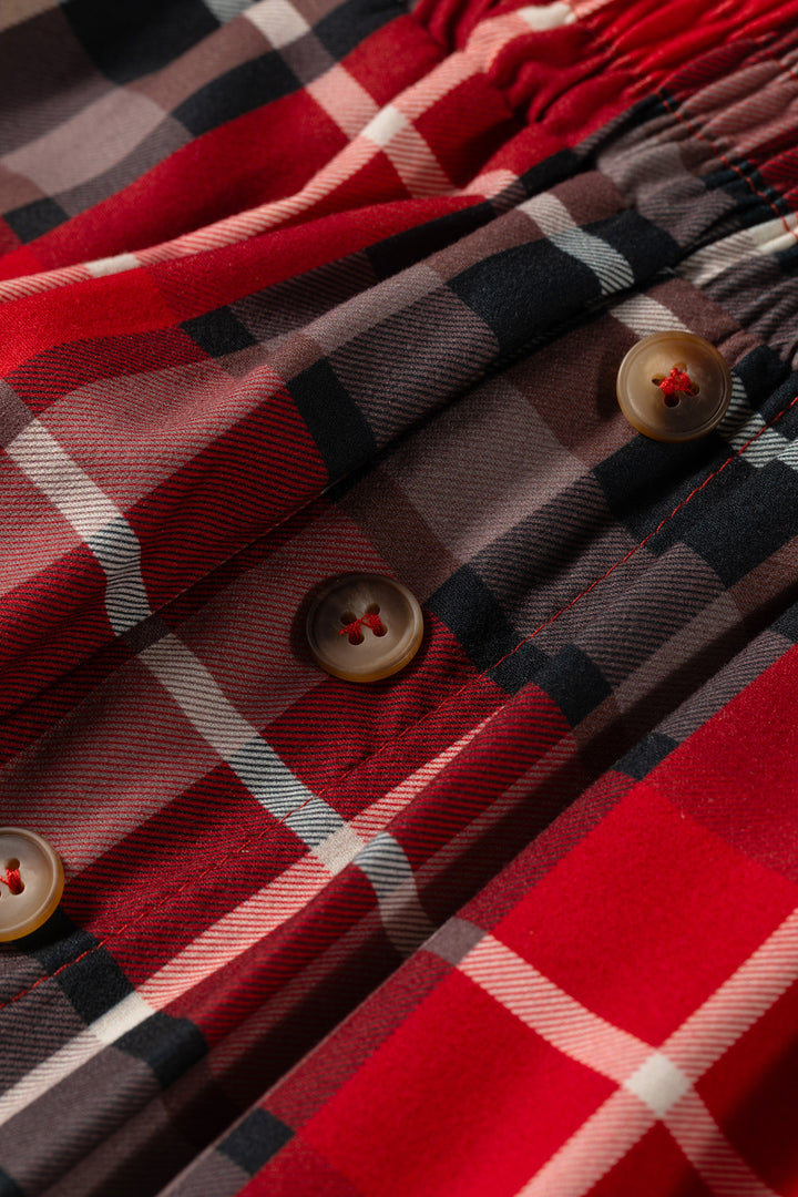 Red Plaid Elastic Waist Pocket Regular Full-Length Pants