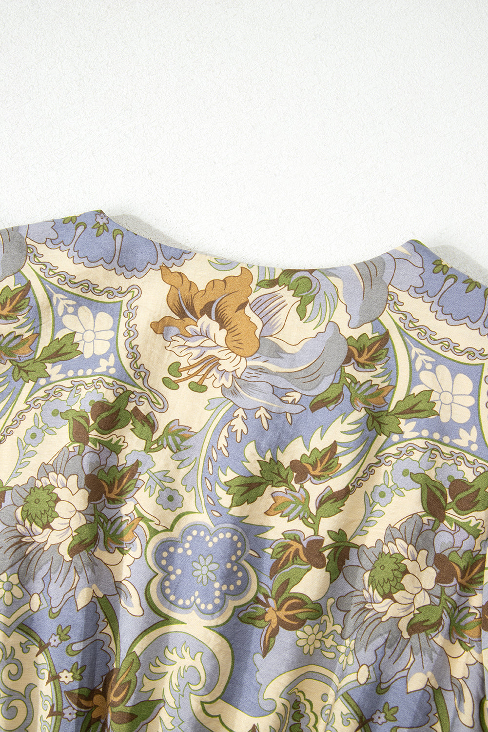Vintage Floral V Neck Short Puff Sleeve Long Dress
