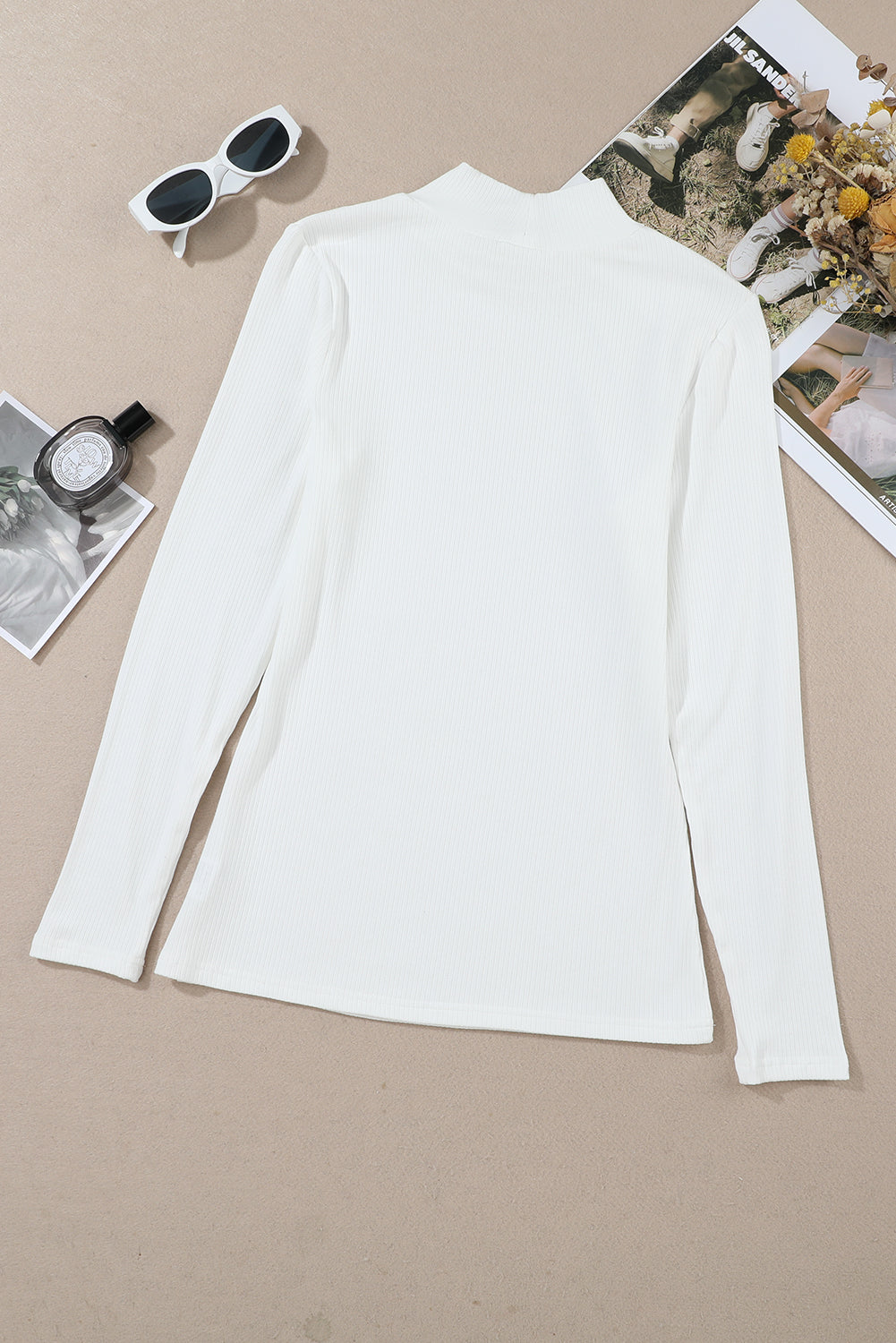 Ribbed Knit High Neck Long Sleeve Top