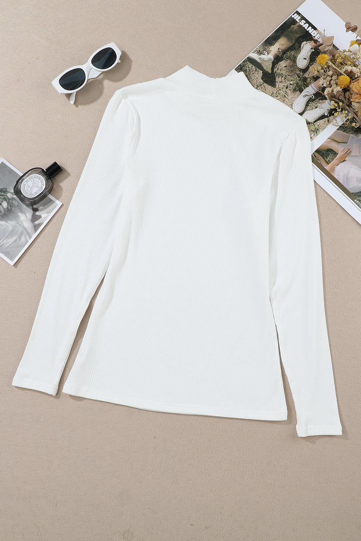 Ribbed Knit High Neck Long Sleeve Top