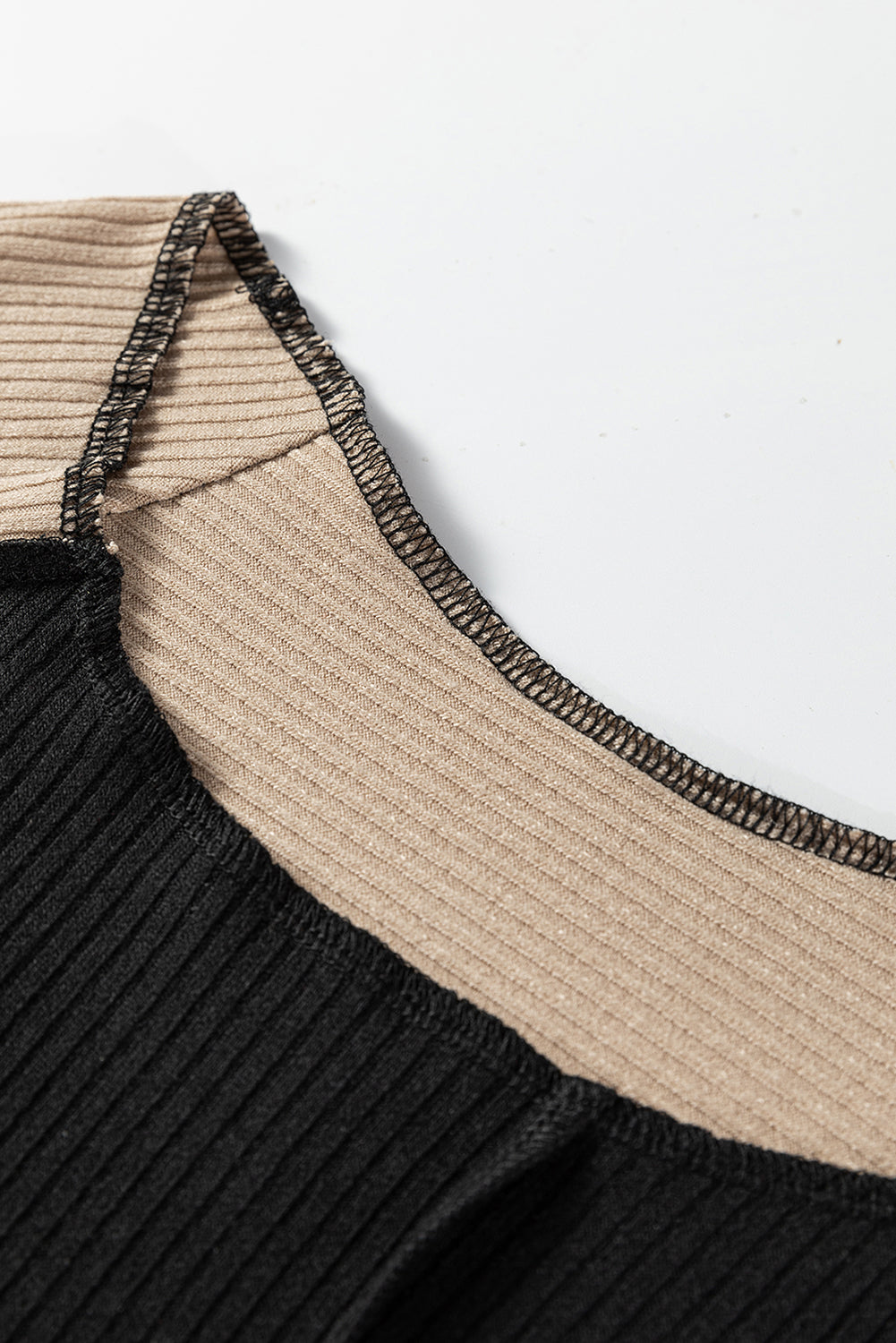 Irregular Color Block Seaming Trim Rib Knit Top