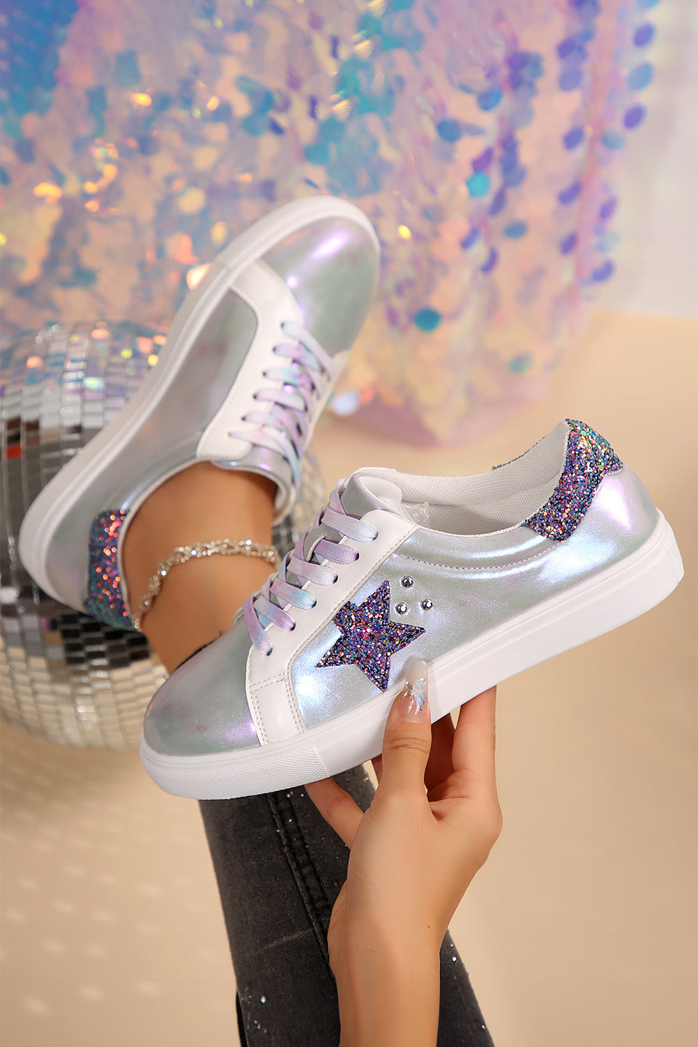 Star Pailletten Patchwork Criss Cross Freizeitschuhe
