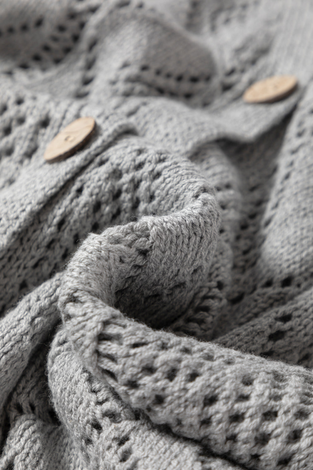 Gray Hollow-out Openwork Cotton Knit Cardigan