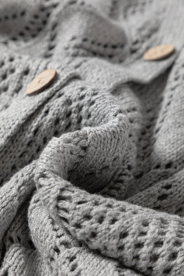 Gray Hollow-out Openwork Cotton Knit Cardigan