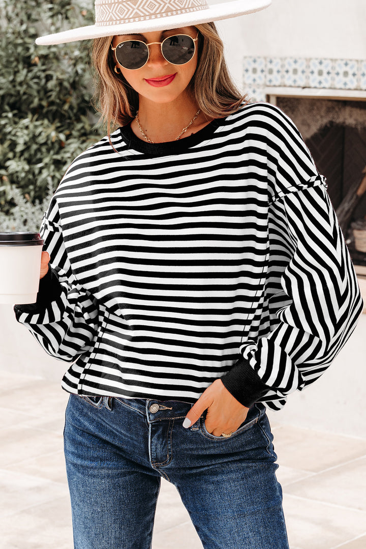 Exposed Seam Drop Shoulder Casual Pullover Top