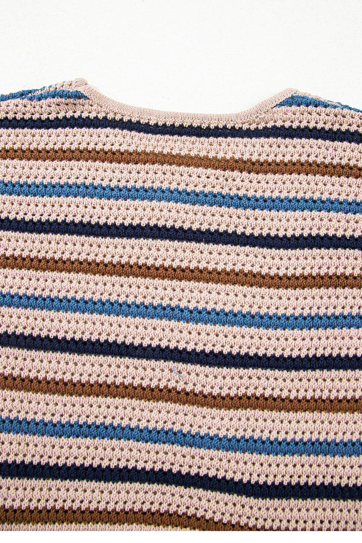 Multicolour Striped Knitted Drop Shoulder Round Neck Sweater