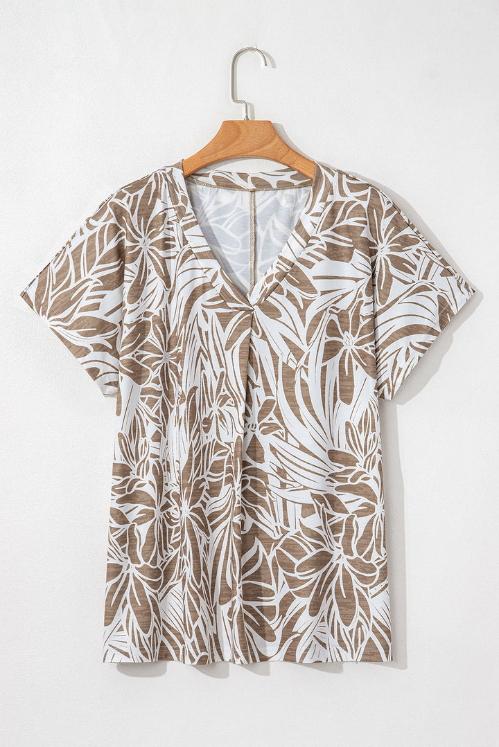 floral print v neck short sleeve loose fit blouse