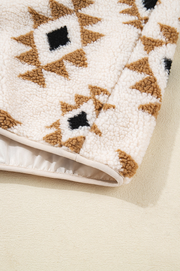 Aztec Print Sherpa Quarter Zip Collar Sweatshirt