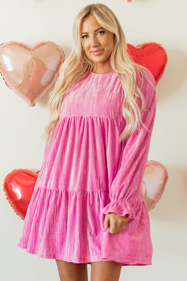 Flounce Sleeve Tiered Ruffled Velvet Mini Dress