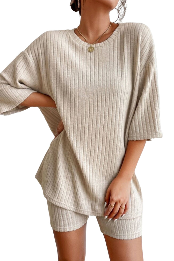 plain ribbed loose fit two piece lounge set 1