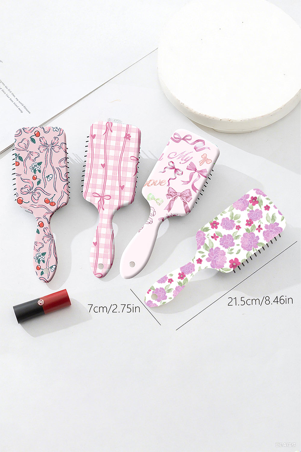Peony Flower Print Large Paddle Air Cushion Comb