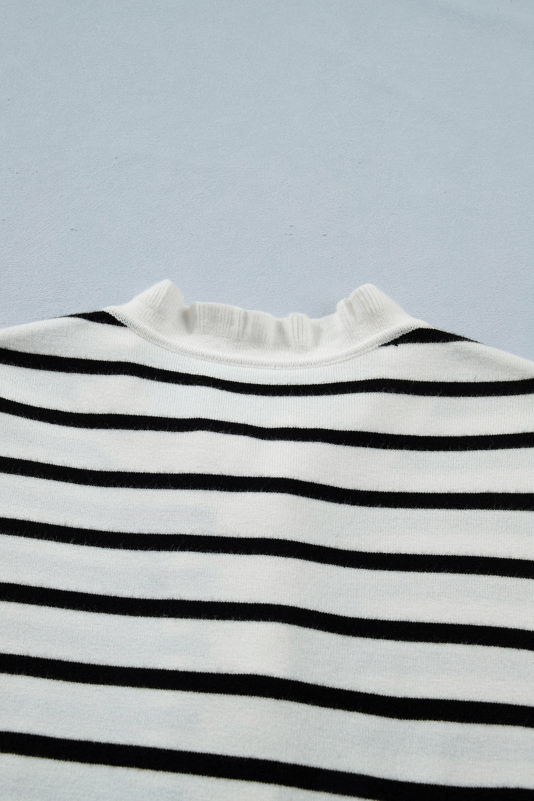 Beige Stripe Ruffle Trim Button Down Knit Short Sleeve Sweater Cardigan