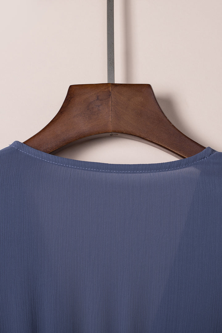 Blue Deep V Neck Self-tie Knotted Front Layered Flare Mini Dress