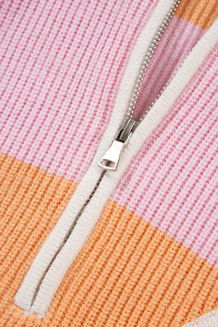 Colorblock Half Zip Oversize Sweater